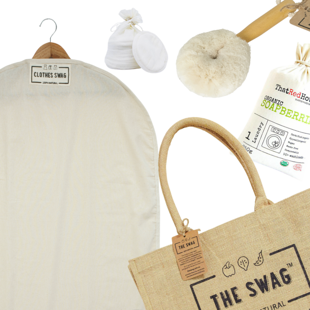 
                      
                        100% natural, reusable and machine washable items contained in the Laundry and Bathroom bundle - The Swag AU
                      
                    