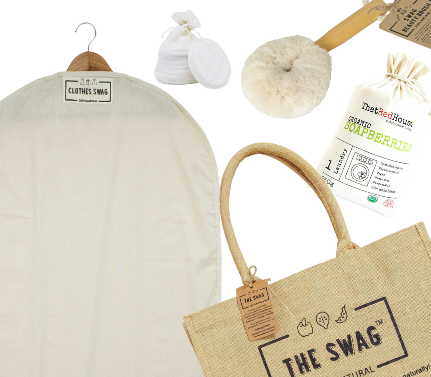 100% natural, reusable and machine washable items contained in the Laundry and Bathroom bundle - The Swag AU