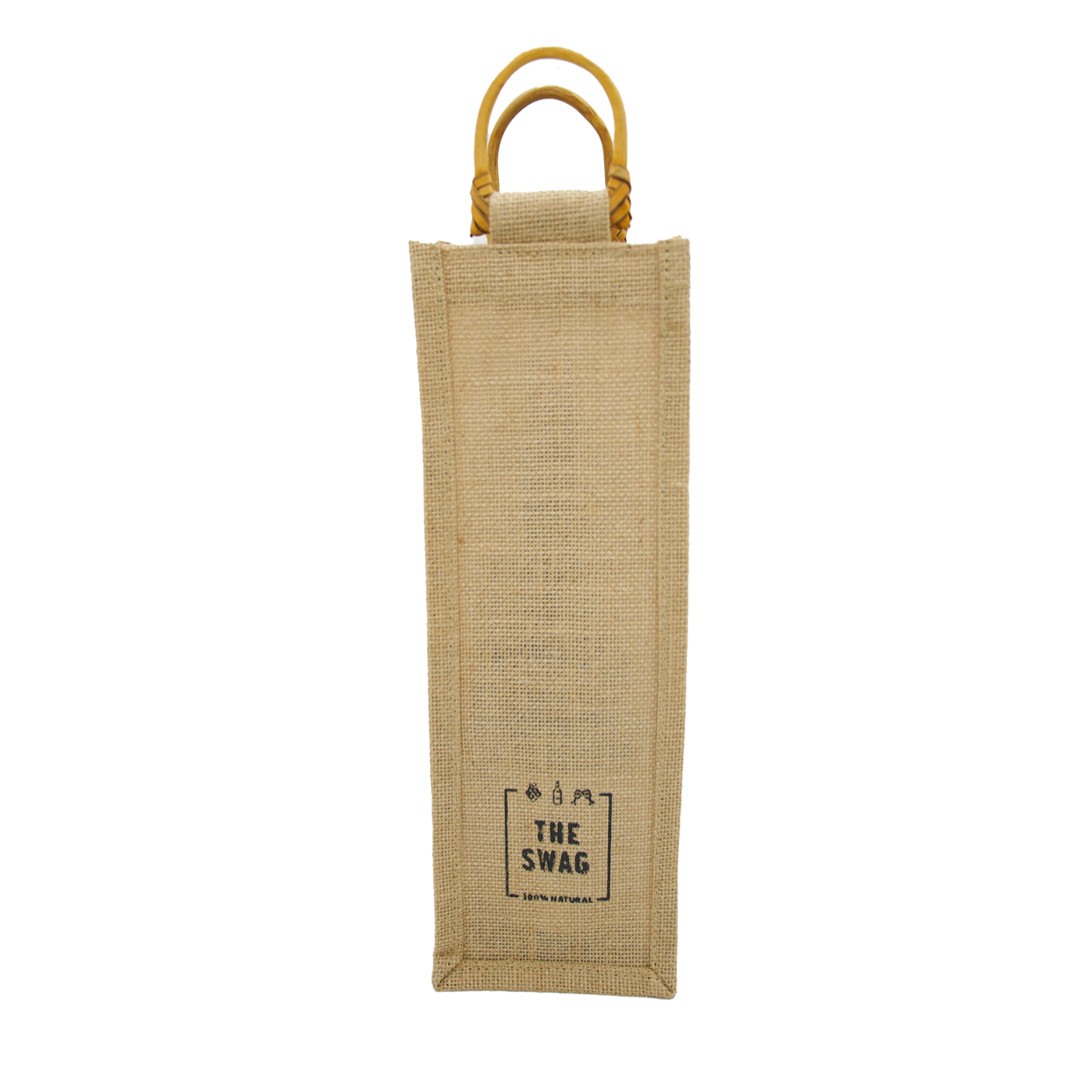 The Swag wine carry bag made from hessian with lovely bamboo handles and The Swag logo - The Swag AU